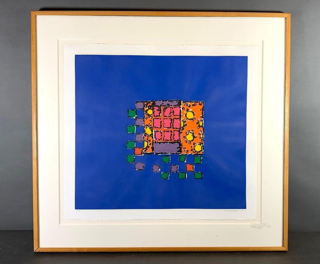 Ralph Humphrey (1932-1990) Aquatint, Neighbors, 1980: 30" x 32" wood frame size. Ralph Humphrey is an American abstract painter whose work has been linked to both abstract expressionism and minimalism. He was active in the New York art scene in the 1960s