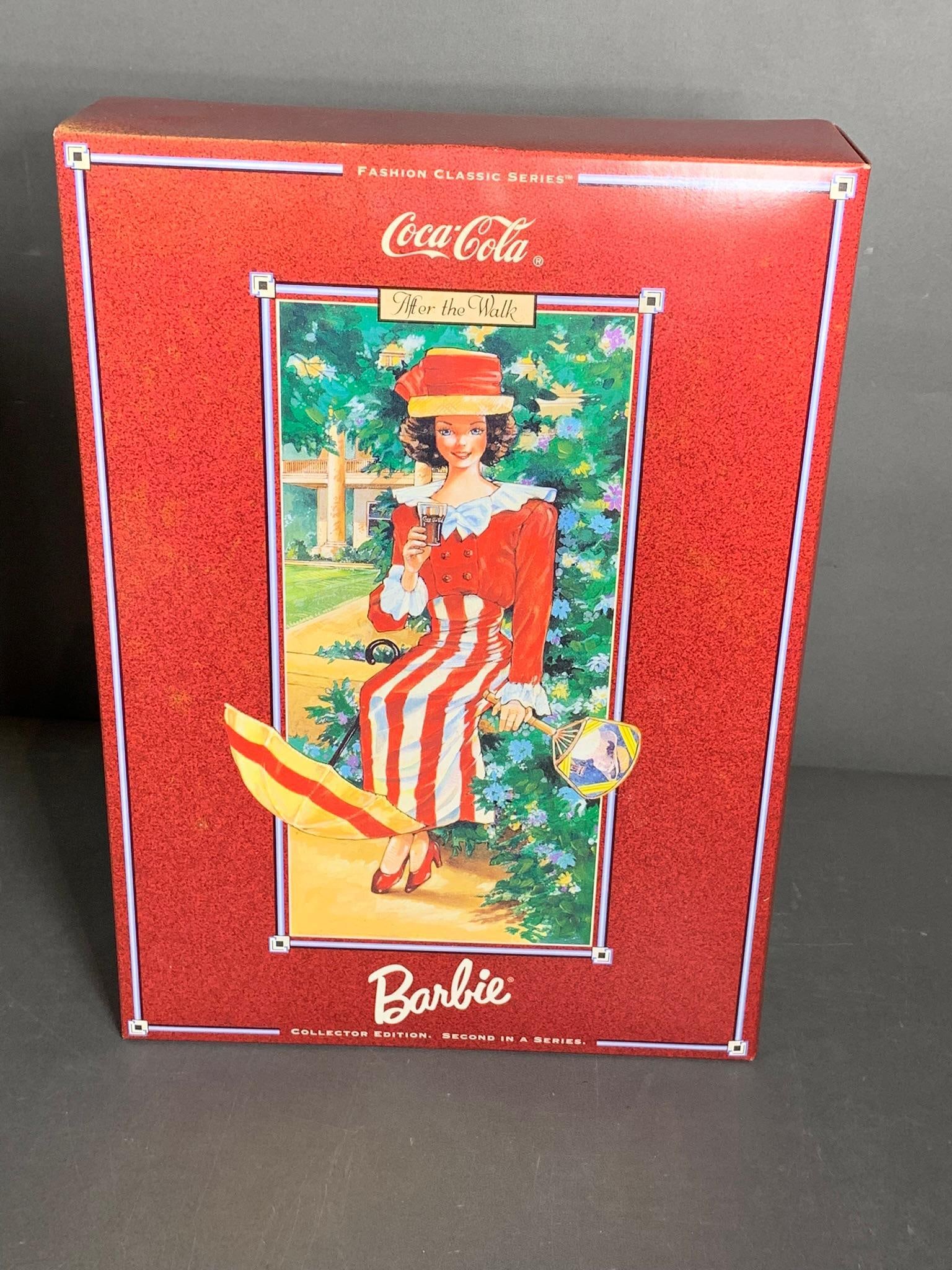 Vintage Coca-Cola Barbie Doll: In original box. In-house shipping available. Pickup is Monday, April 7 from 1 pm to 7 pm at our offices in Lancaster, OH 43130 or we will provide in-house shipping for this item. We charge a $5/lot f