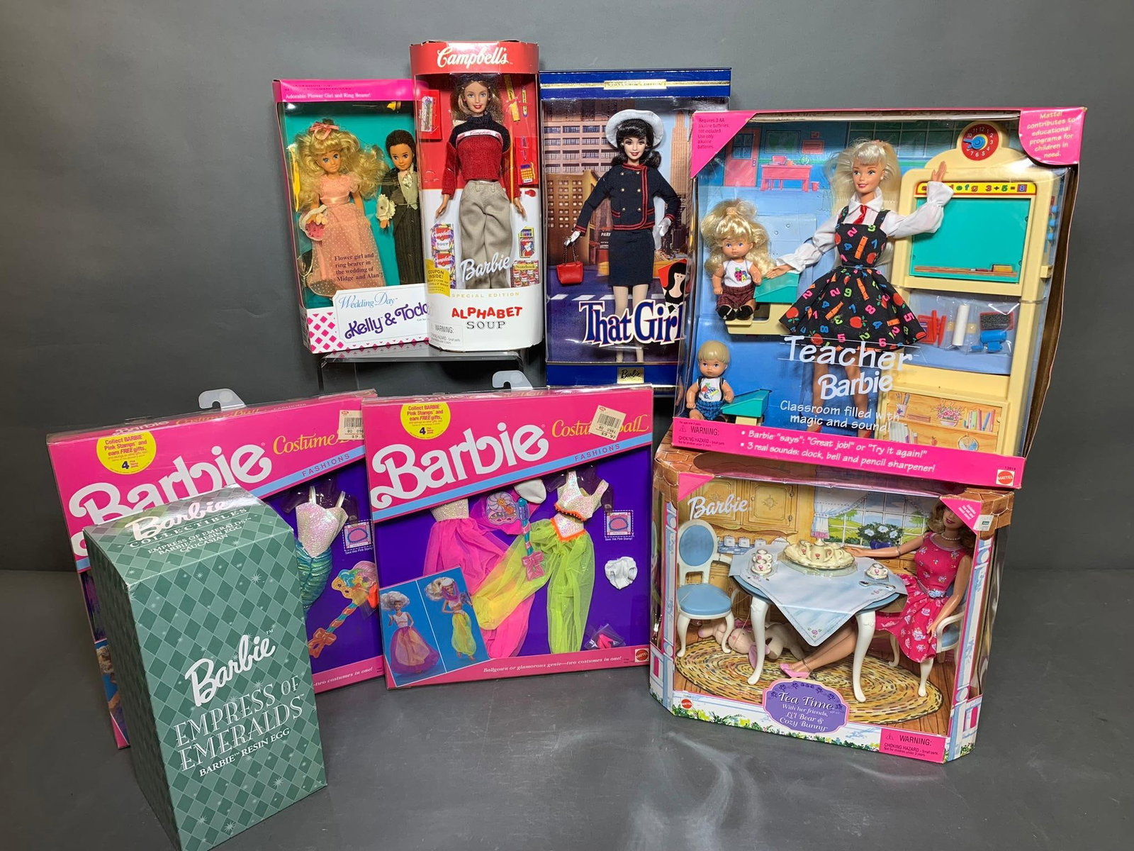 Group of Five Vintage Barbie Dolls, Barbie Clothing and Barbie Egg: In original boxes, In-house shipping available. Pickup is Monday, April 7 from 1 pm to 7 pm at our offices in Lancaster, OH 43130 or we will provide in-house shipping for this item. We charge a $5/lot