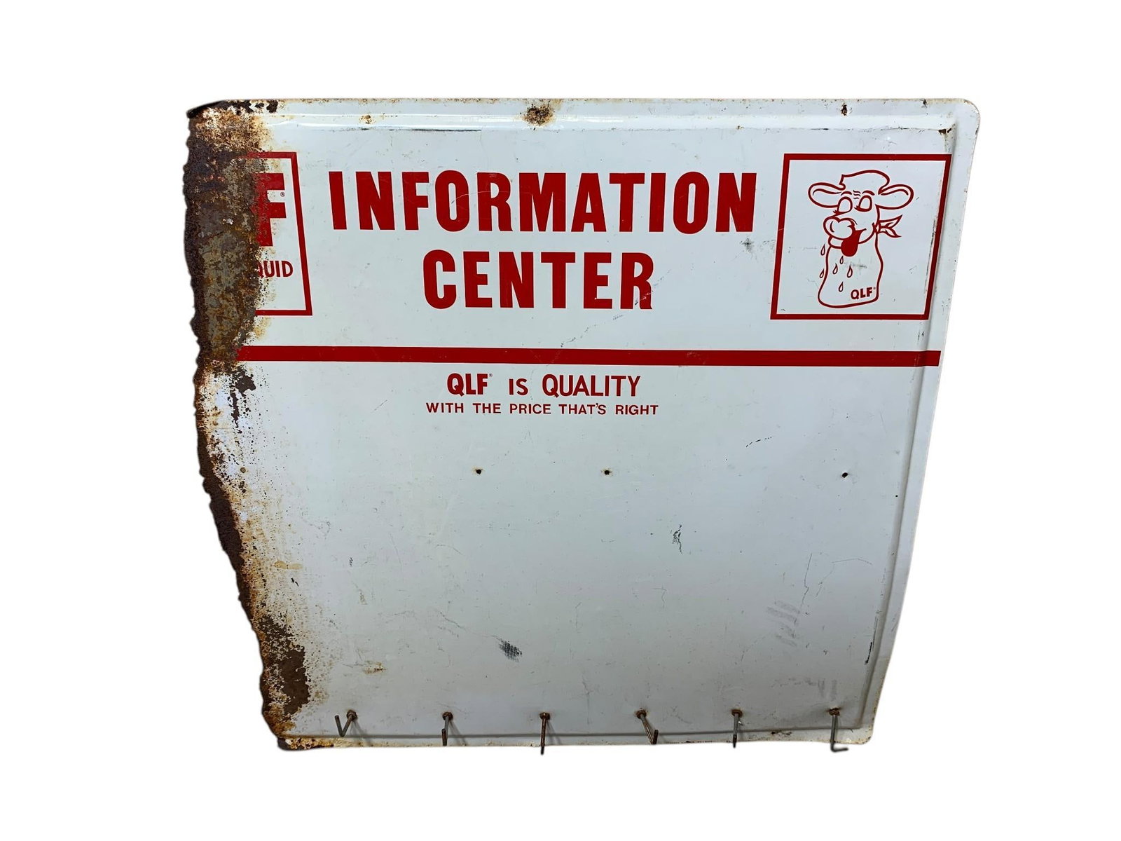 Vintage QLF Quality Cattle Feeds Information Sign w/Hooks 24" x 25": In-house shipping available. Pickup is Wednesday, April 30 from 1 pm to 7 pm at our offices in Lancaster, OH 43130 or we will provide in-house shipping for this item. We charge a $5/lot fee if you pic