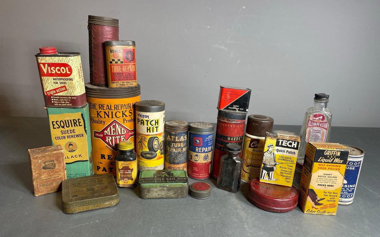 Group Lot of Garage and Repair Tins, Bottles and Boxes Especially Tube Repair Kits (1 of 7)