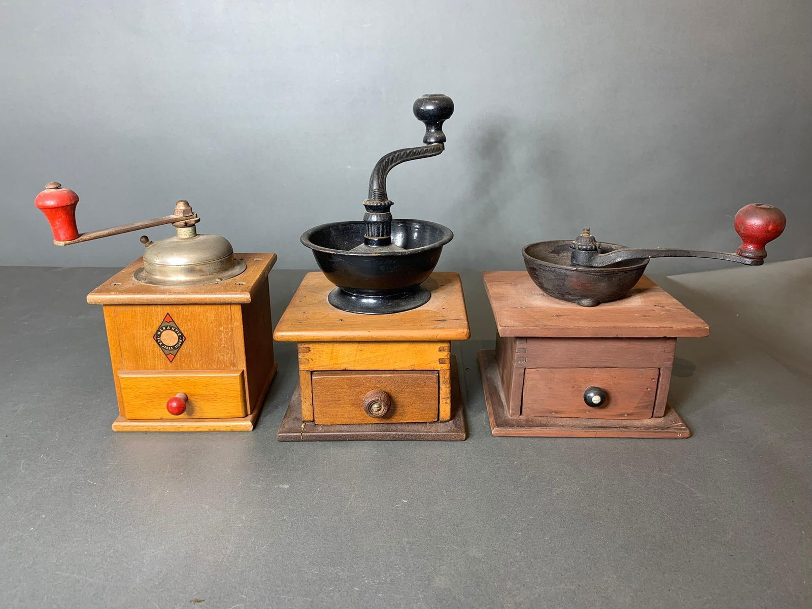 Group of Three Antique Coffee Grinders Including Garantie (1 of 7)