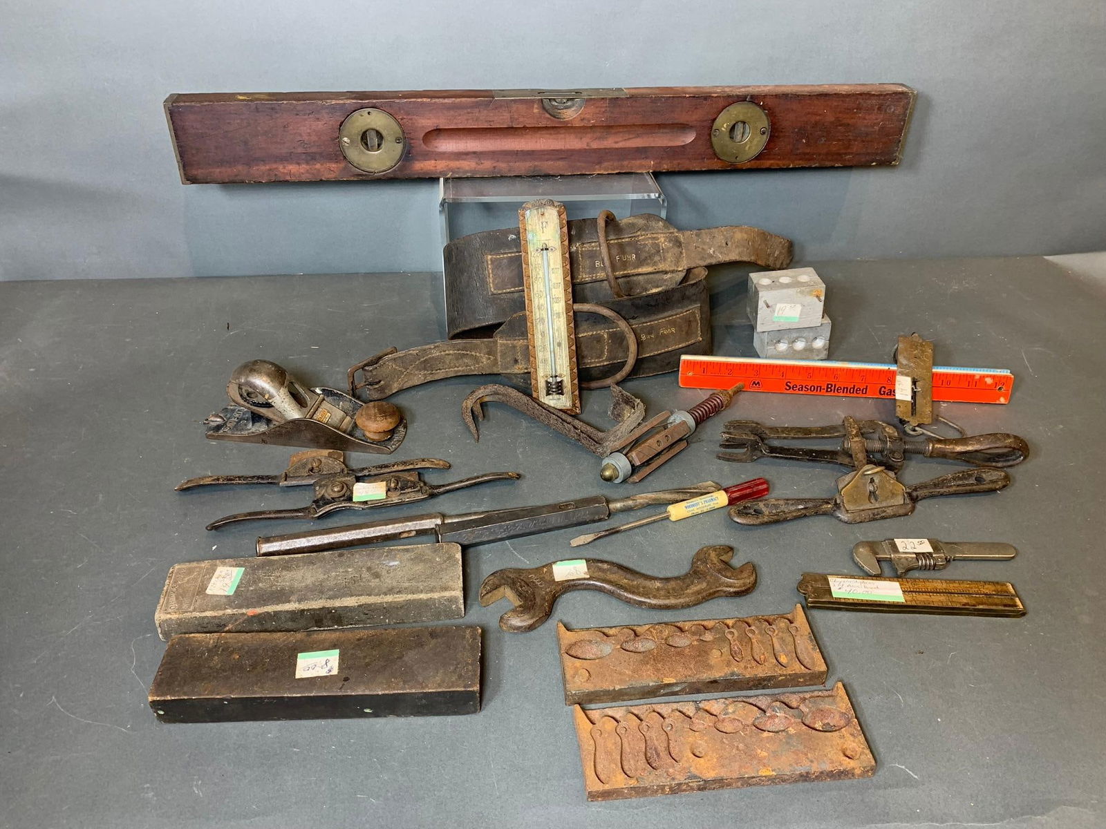 Group of Antique Tools Including Leather Belt and Cast Iron Lead Form for Making Sinkers (1 of 16)