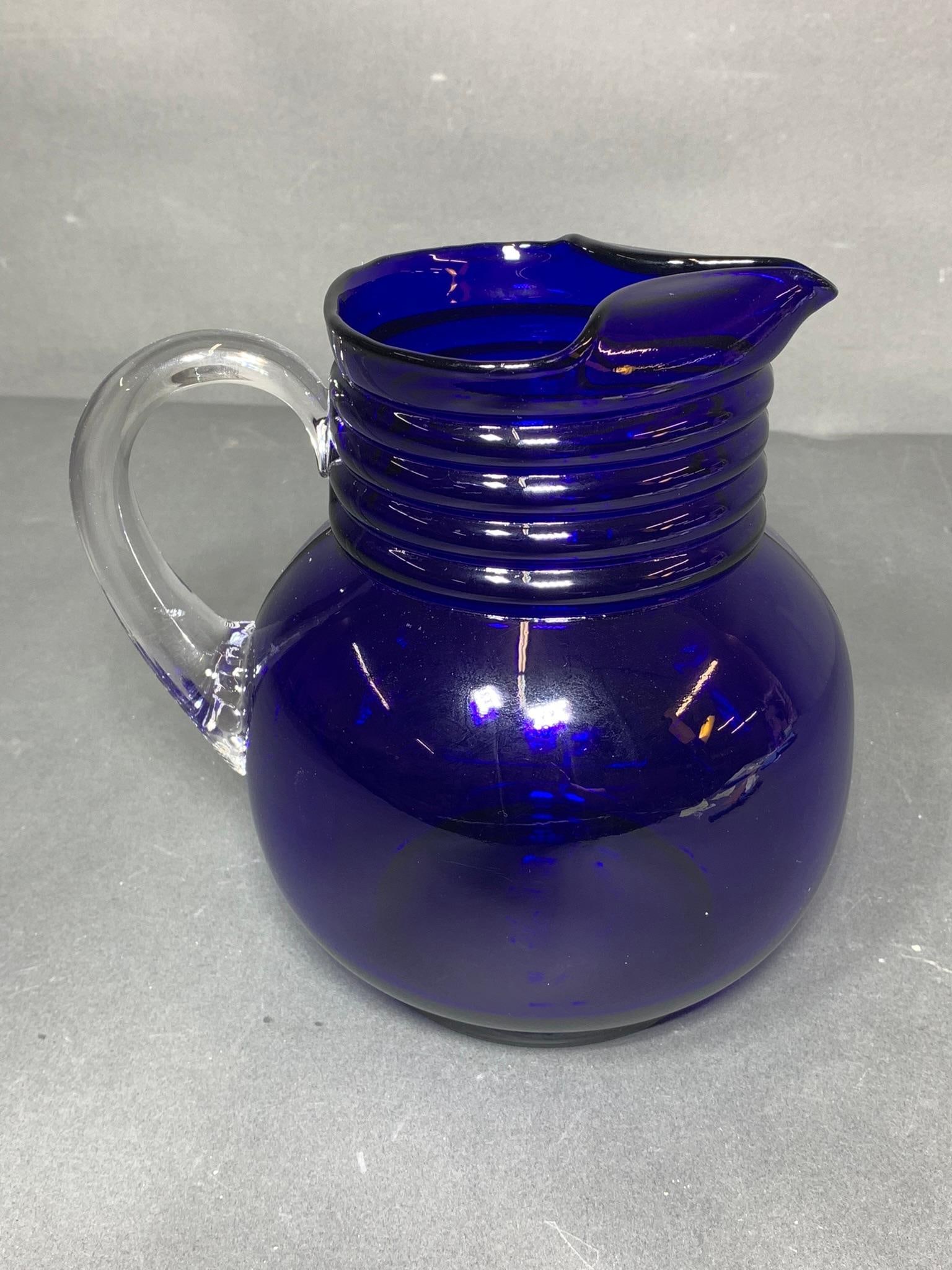 1930's Louie Glass Co. Cobalt Blue Glass Pitcher (Art Deco) (1 of 6)