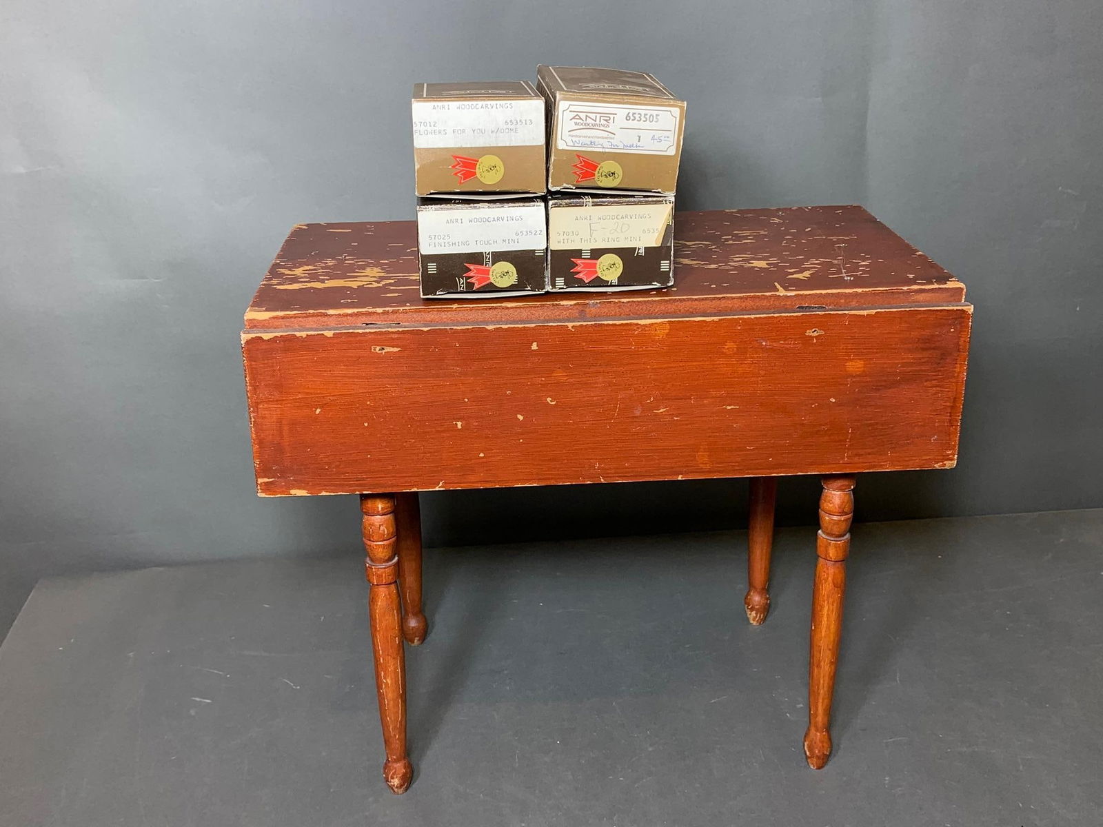 Miniature Wooden Table Plus Four Anri Wood Carved Figures in Boxes (1 of 4)