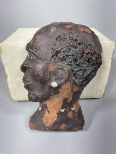 Rare 19th Century Redware Plaque of an African American Man: Very well made. Found in Southern Ohio. Signed on the reverse. Redware. Some flaking to paint. 4.5" high x 3.5" wide. In-house shipping available. Pickup is Friday, May 23 from Noon to 6 pm at the