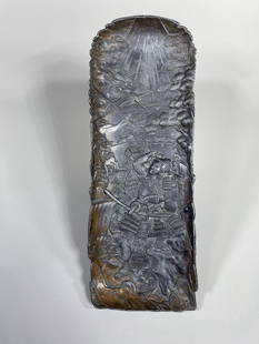 Unusual Antique Japanese Calligraphy Pen Tray Samurai: 10.25" high. In-house shipping available. Pickup is Friday, May 23 from Noon to 6 pm at the home in Chesapeake, Ohio 45619 or we will provide in-house shipping for this item. We will charge $5 to