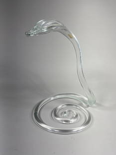 Unusual Vintage Cobra Glass Snake Coiled Pilgrim Glass: 12" high x 9" wide. In-house shipping available. Pickup is Friday, May 23 from Noon to 6 pm at the home in Chesapeake, Ohio 45619 or we will provide in-house shipping for this item. We will charge