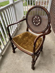 Antique Adams Style Arm Chair with Circular Caned Back w/Footstool: Some very small losses to the caning. 27" wide x 39" high. In-house shipping available. Pickup is Friday, May 23 from Noon to 6 pm at the home in Chesapeake, Ohio 45619 or we will provide in-house