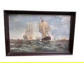 19th Century Oil on Boarding Painting US Ships at Sea Signed