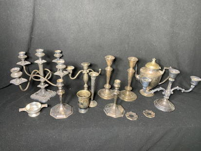 Group Lot of Sheridan, Gorham and Rogers Silver Plate Candle Holders & More: In-house shipping available. Pickup is Friday, May 23 from Noon to 6 pm at the home in Chesapeake, Ohio 45619 or we will provide in-house shipping for this item. We will charge $5 to bring this lot ba