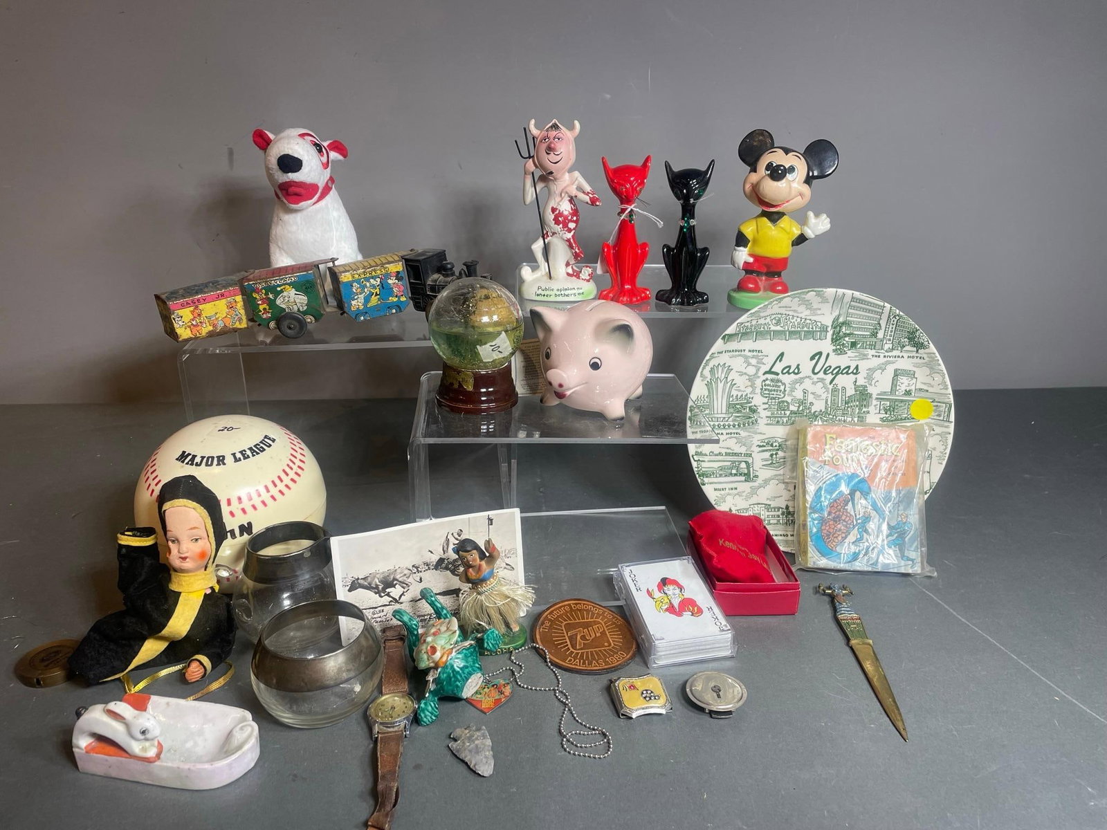 Vintage Brinn's Atomic Cats, Mickey Mouse, Disney Train, Piggy Bank, More: In-house shipping available. Pickup is Thursday, May 29 from from 1 pm to 7 pm at our gallery in Lancaster, OH 43130 or we will provide in-house shipping for this item. We charge a $5/lot fee if you p