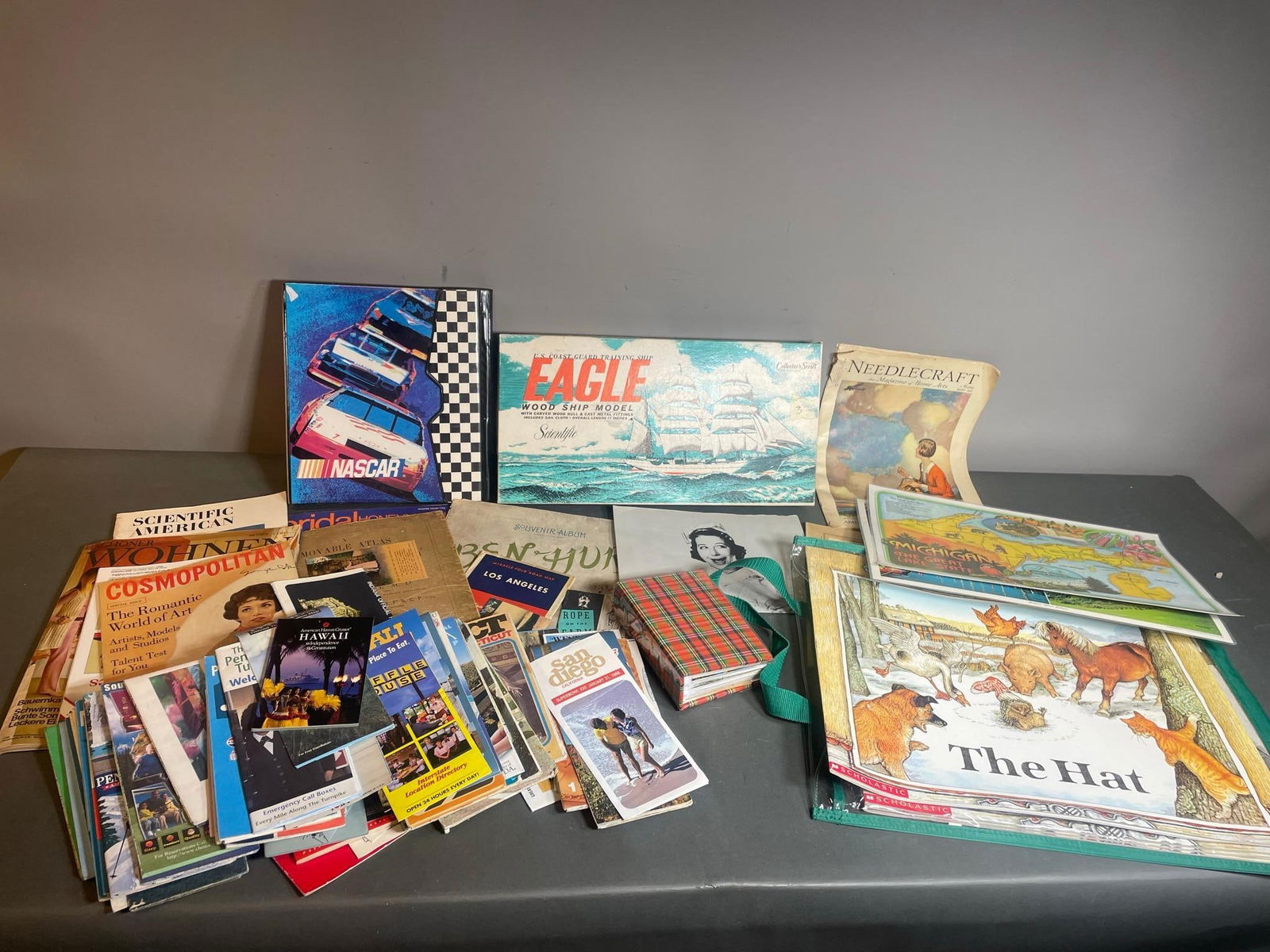 Vintage Travel Brochures, Eagle Ship Model, Magazines, Human Body Atlas, More: In-house shipping available. Pickup is Thursday, May 29 from from 1 pm to 7 pm at our gallery in Lancaster, OH 43130 or we will provide in-house shipping for this item. We charge a $5/lot fee if you p