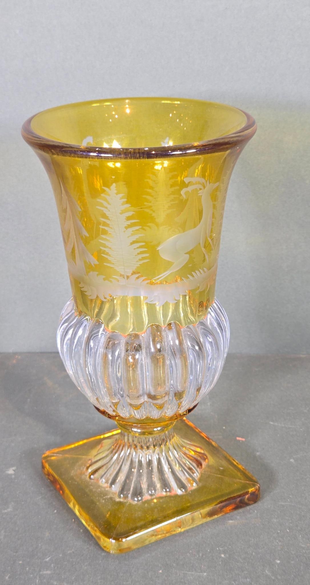 Antique Biedermeier Style Cut to Clear Glass Vase: In-house shipping available. Pickup is Thursday, May 29 from from 1 pm to 7 pm at our gallery in Lancaster, OH 43130 or we will provide in-house shipping for this item. We charge a $5/lot fee if you p