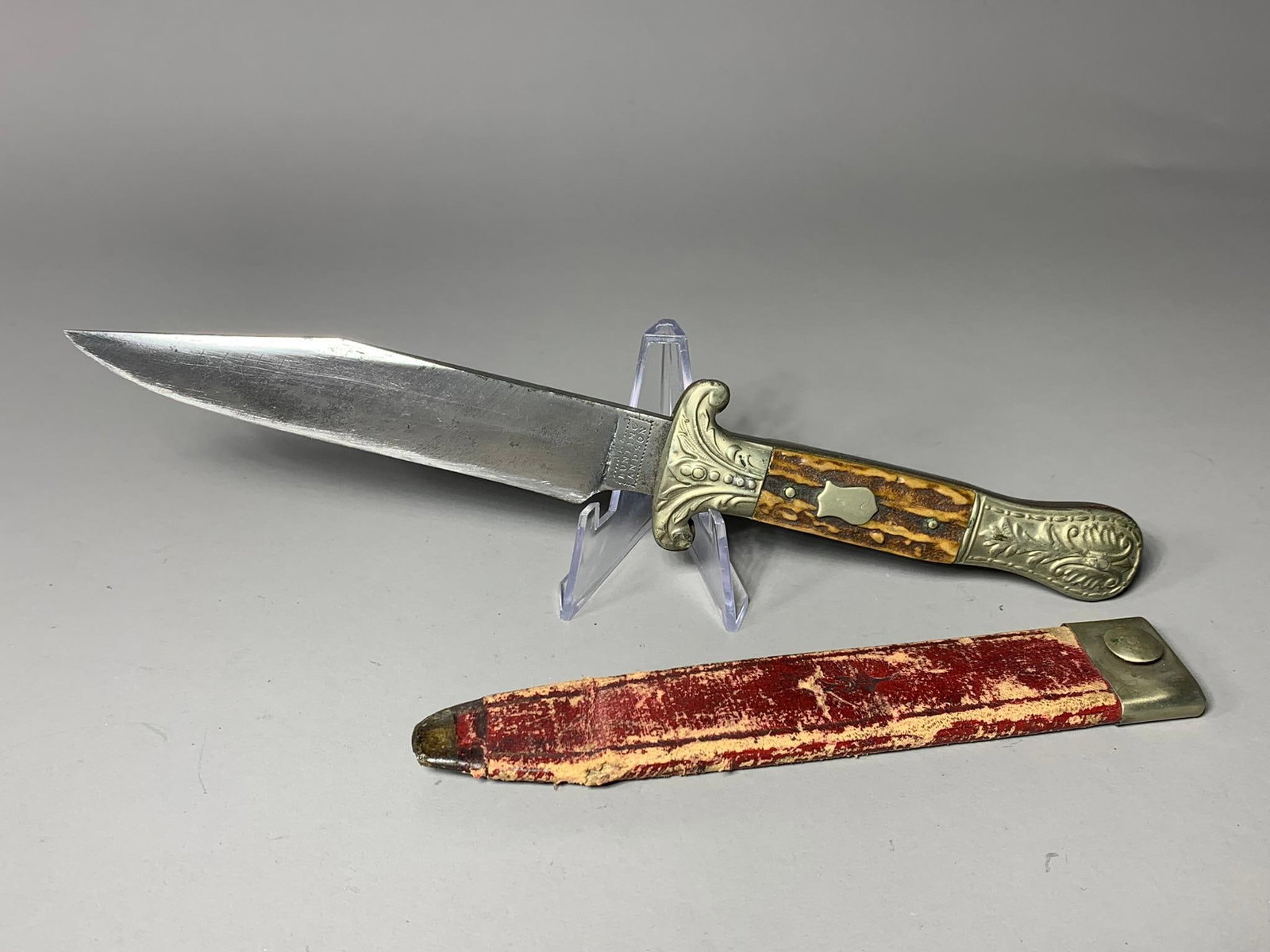 Early Sheffield Bowie Knife in Sheath by Bunting Andson: Very nice. Rare to find with the sheath. In-house shipping available. Pickup is Thursday, May 29 from from 1 pm to 7 pm at our gallery in Lancaster, OH 43130 or we will provide in-house shipping for t