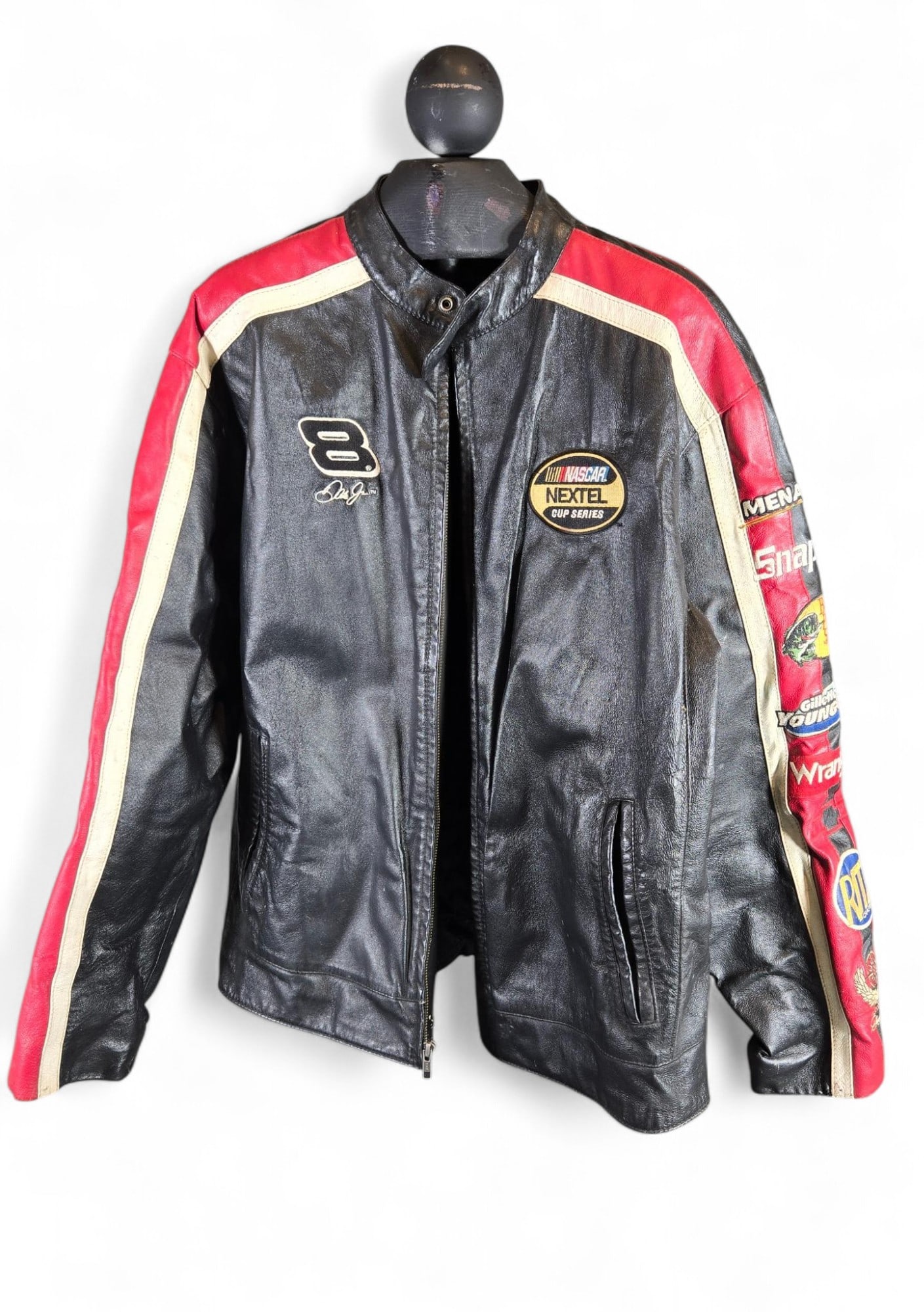 Vintage Dale Earnhardt Junior Leather NASCAR Jacket: Burns in-house (bidder arranged option on checkout) shipping available. Pickup is Thursday, June 26 from from 11 am to 7 pm at our gallery in Lancaster, OH 43130 or we will provide in-house shipping f