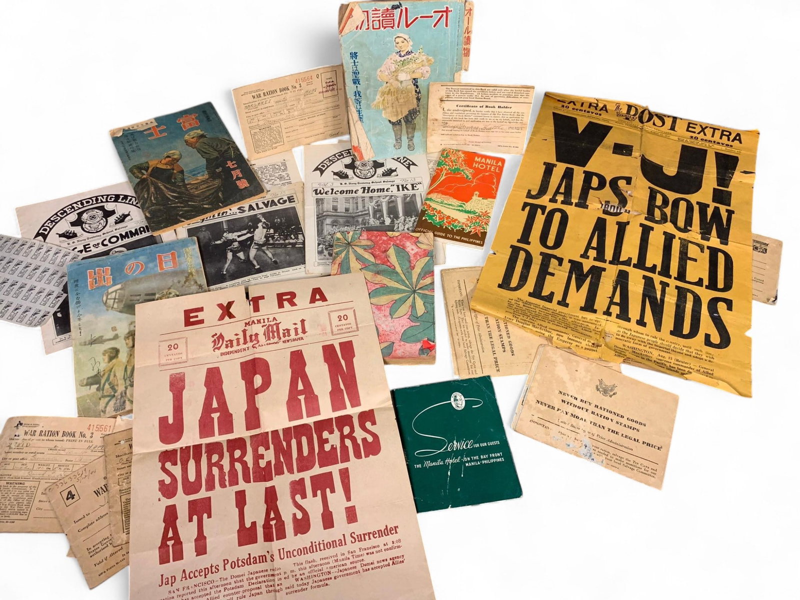 Vintage WW2 Military Ephemera, Headlines, Ration Books, Navy Descending Lines, More: Burns in-house (bidder arranged option on checkout) shipping available. Pickup is Thursday, June 26 from from 11 am to 7 pm at our gallery in Lancaster, OH 43130 or we will provide in-house shipping f