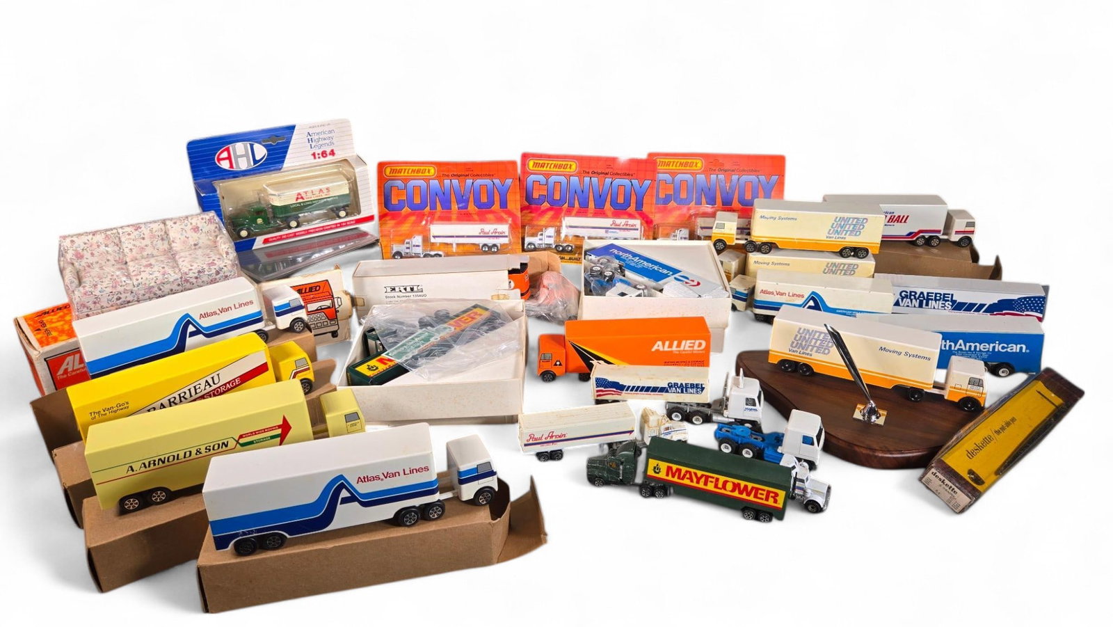 Large Lot of Vintage Moving Truck Toys in Boxes: Burns in-house (bidder arranged option on checkout) shipping available. Pickup is Thursday, June 26 from from 11 am to 7 pm at our gallery in Lancaster, OH 43130 or we will provide in-house shipping f