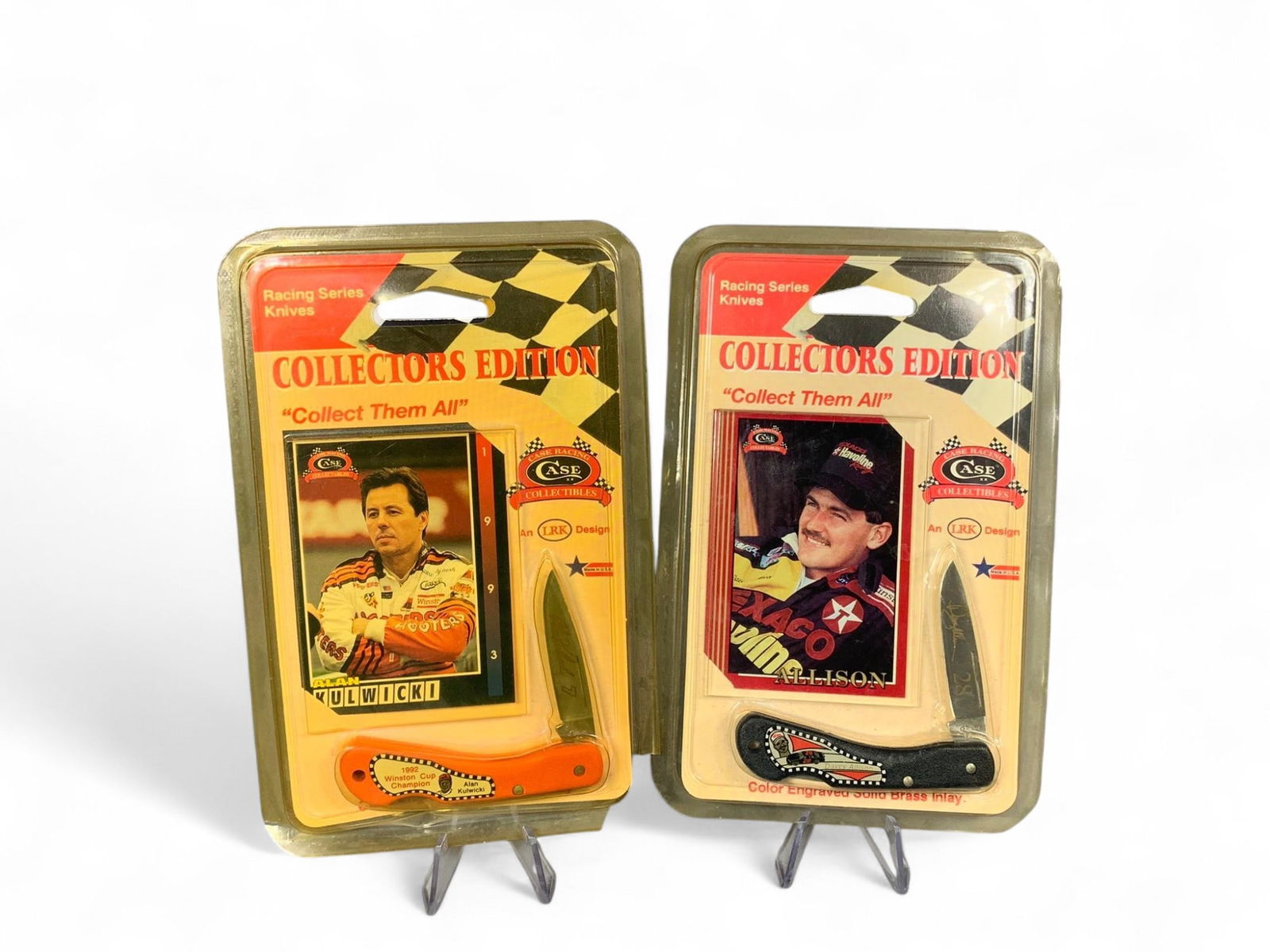 Pair vintage NASCAR Collector's Edition Folding Knives: Burns in-house shipping is available. pick up is Tuesday, July 28, from Noon to 7 pm at our gallery in Lancaster, Ohio 43130 or we will provide in-house shipping for this item. We will charge a $5 fee