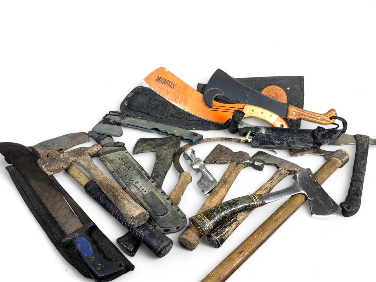 Large Lot of Vintage Hatchets and Axes Including Marbles: Burns in-house shipping is available. pick up is Tuesday, July 28, from Noon to 7 pm at our gallery in Lancaster, Ohio 43130 or we will provide in-house shipping for this item. We will charge a $5 fee
