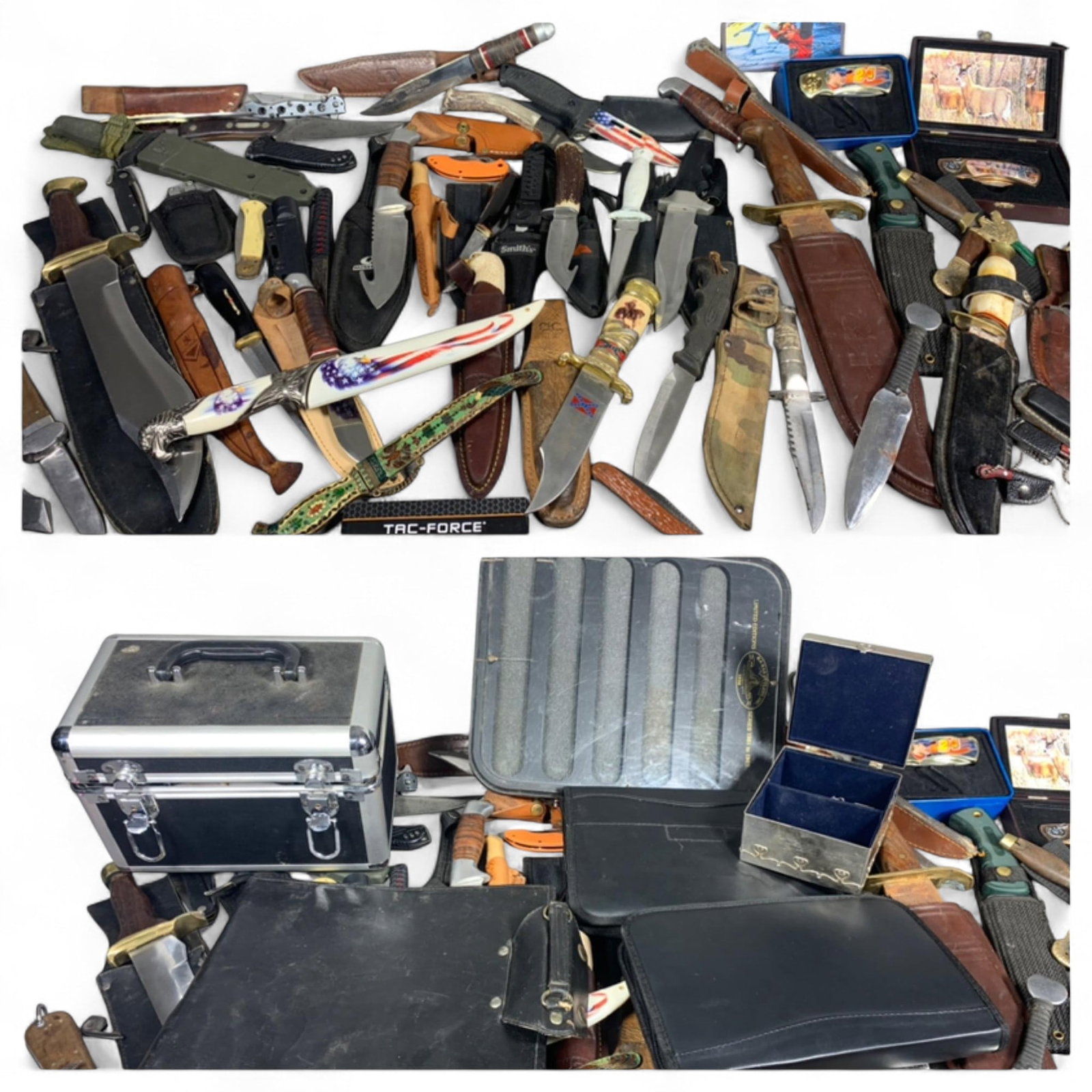 Very Large Vintage Knife Lot + Boxes and more: Burns in-house shipping is available. pick up is Tuesday, July 28, from Noon to 7 pm at our gallery in Lancaster, Ohio 43130 or we will provide in-house shipping for this item. We will charge a $5 fee