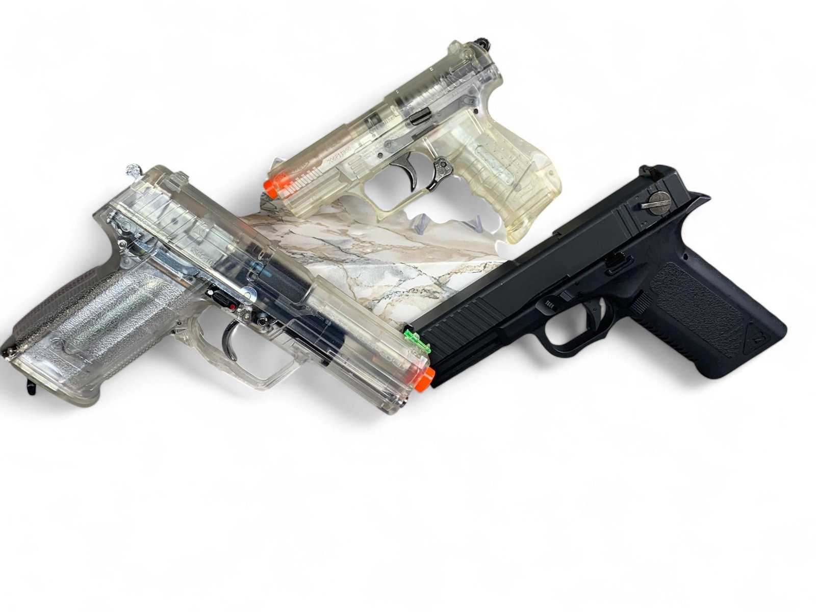 Group Lot of 3 Air Gun Pistols: Burns in-house shipping is available. pick up is Tuesday, July 28, from Noon to 7 pm at our gallery in Lancaster, Ohio 43130 or we will provide in-house shipping for this item. We will charge a $5 fee