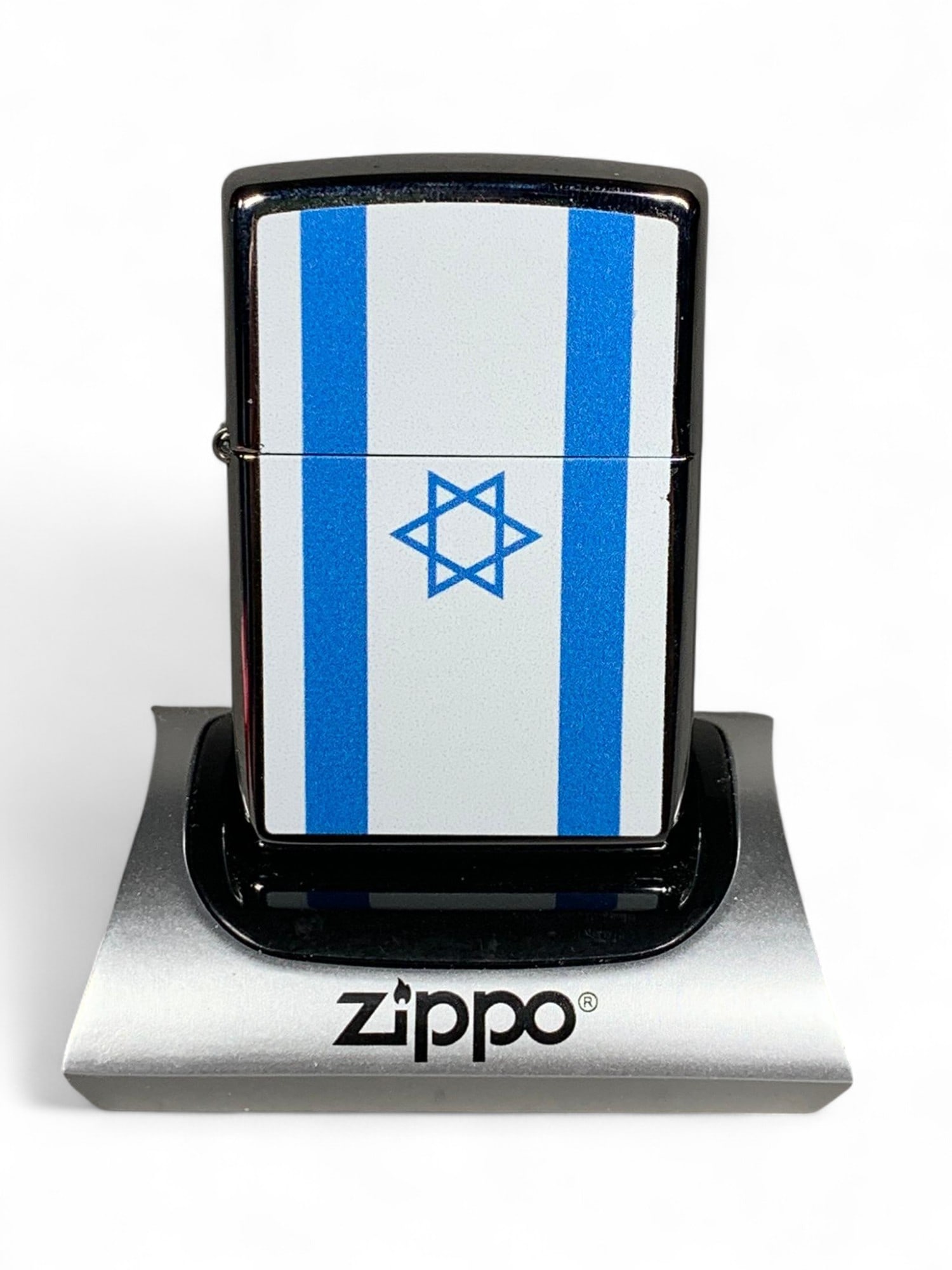 Israel Flag Star of David Zippo Lighter: Burns in-house shipping is available. pick up is Tuesday, July 28, from Noon to 7 pm at our gallery in Lancaster, Ohio 43130 or we will provide in-house shipping for this item. We will charge a $5 fee