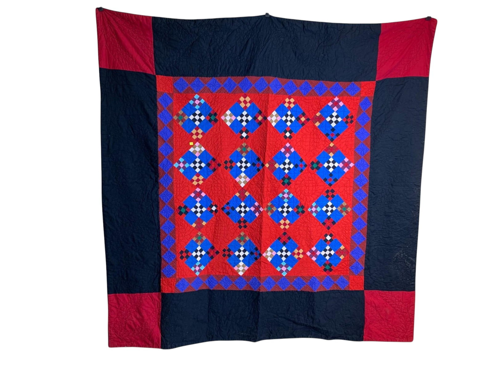 Large Vintage Hand Stitched Quilt with Shams: 81" x 72" Burns in-house shipping is available. pick up is Tuesday, July 28, from Noon to 7 pm at our gallery in Lancaster, Ohio 43130 or we will provide in-house shipping for this item. We will charg