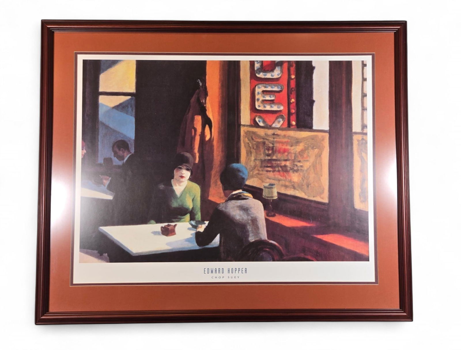 Edward Hopper Chop Suey Print in Frame: Burns in-house shipping is available. pick up is Tuesday, July 28, from Noon to 7 pm at our gallery in Lancaster, Ohio 43130 or we will provide in-house shipping for this item. We will charge a $5 fee