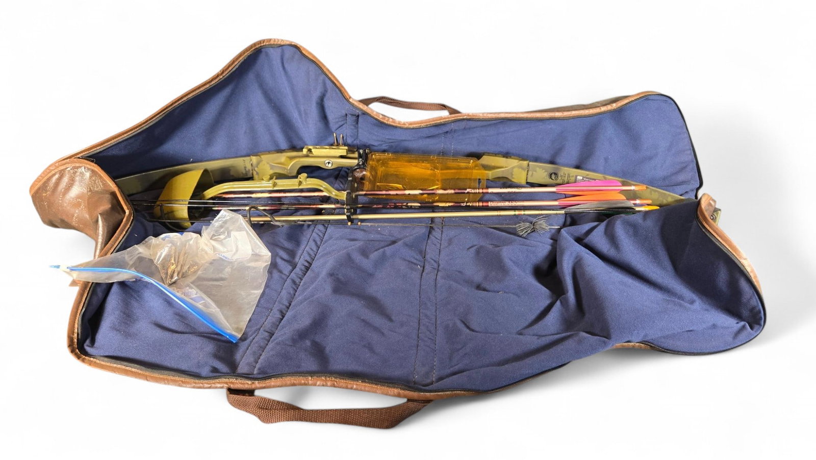 Vintage Fred Bear Compound Bow with Arrow, Points, Case and More: Burns in-house shipping is available. pick up is Tuesday, July 28, from Noon to 7 pm at our gallery in Lancaster, Ohio 43130 or we will provide in-house shipping for this item. We will charge a $5 fee