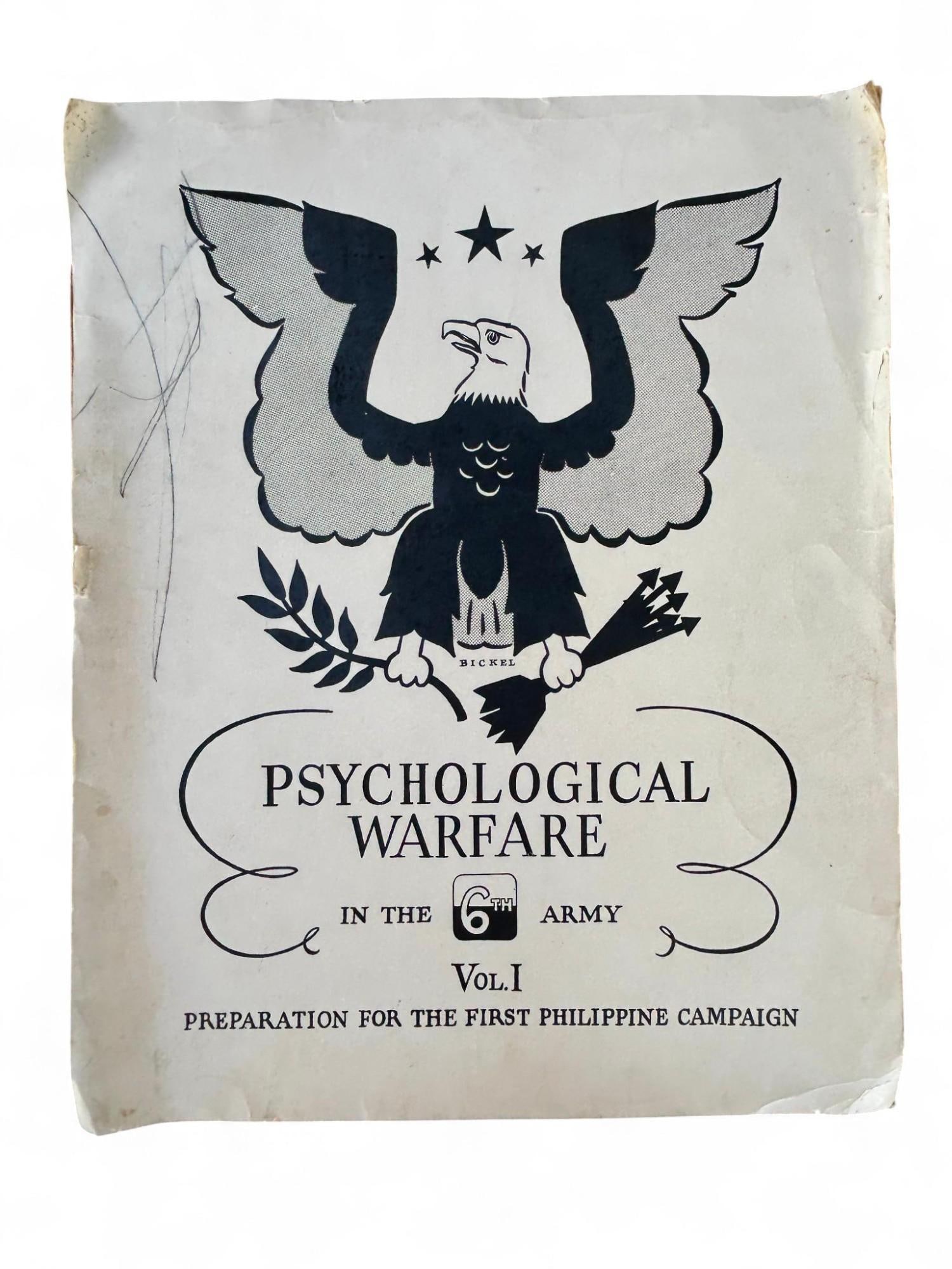 WWII US Psychological Warfare Booklet With 24 Propaganda Leaflets 6th Army 1st Philippine Campaign: RARE World War Two United States Psychological Warfare booklet that was issued October 9, 1944 from the Headquarters of the U.S. 6th Army. It contains 24 actual propaganda leaflets that would be used 