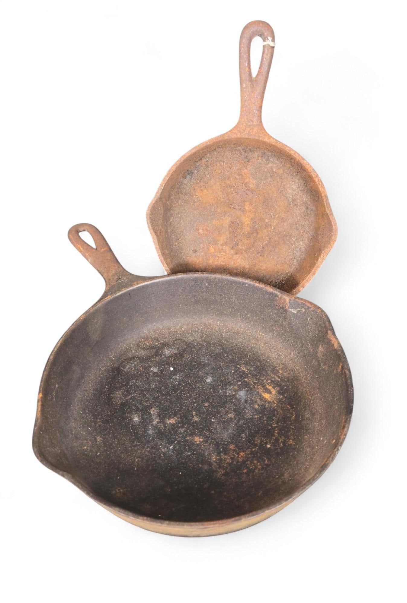 Vintage Cast Iron Skillet Set - Durable, Rustic Frying Pans, Dark - Two Piece Set: This offering features a set of cast iron skillets, renowned for their durability and heat retention properties. These pieces are crafted from robust cast iron, designed for long-lasting use in variou