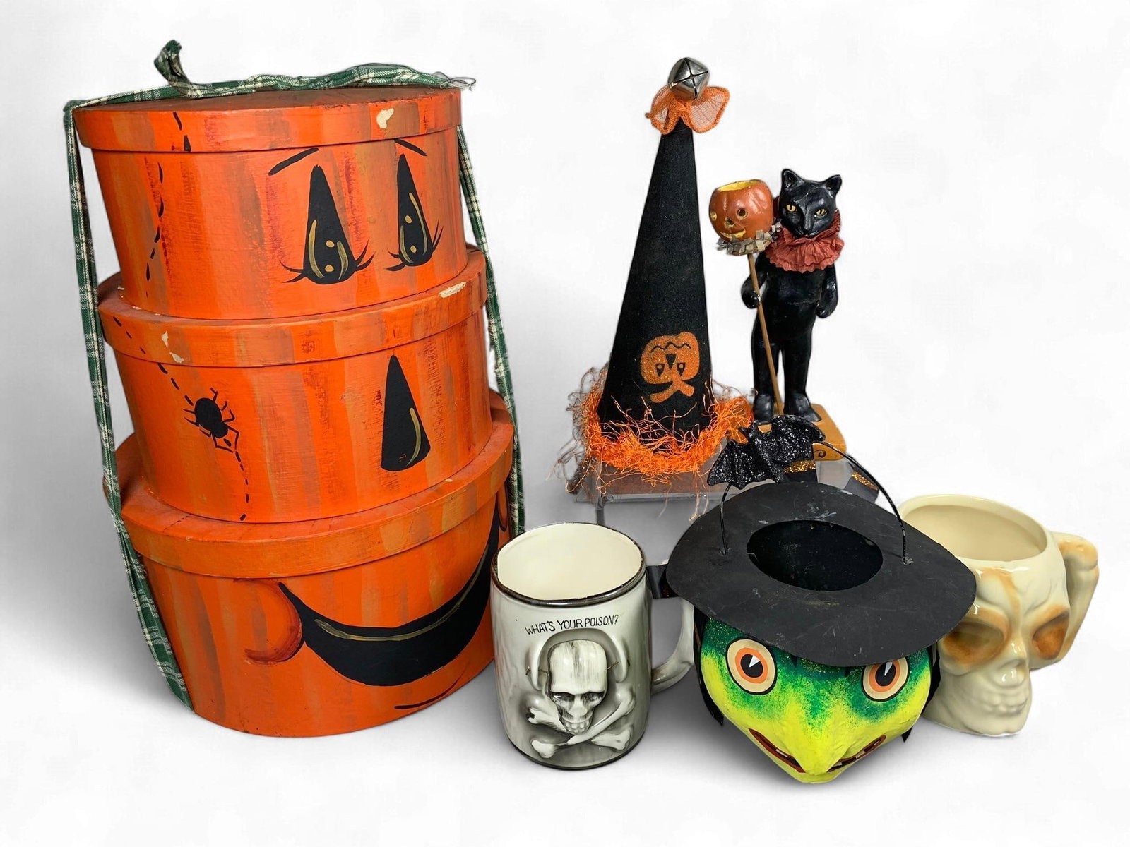 A Group of Halloween Decorations, including a Dept. 56 Glitter Witch Candy Pail, an ESC Trading Comp (1 of 16)
