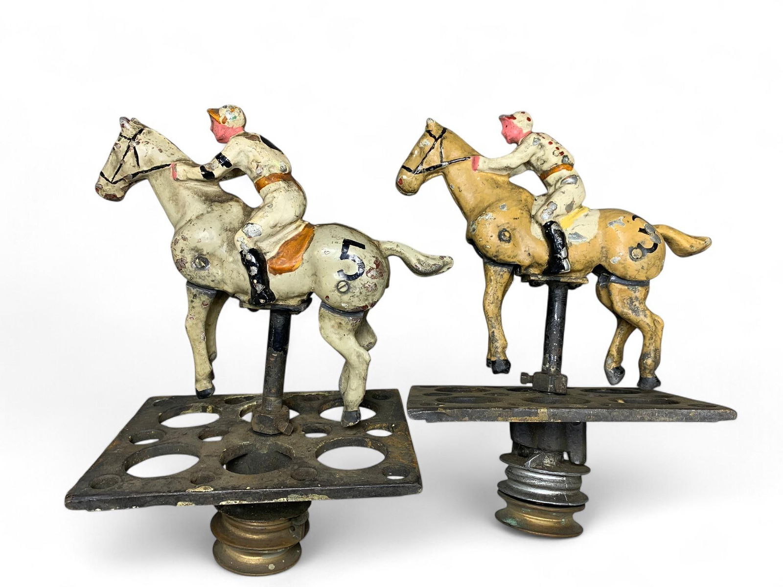 A Group of Vintage Hand-Painted Cast Iron Racehorse and Jockey Mechanical Figurines (1 of 20)