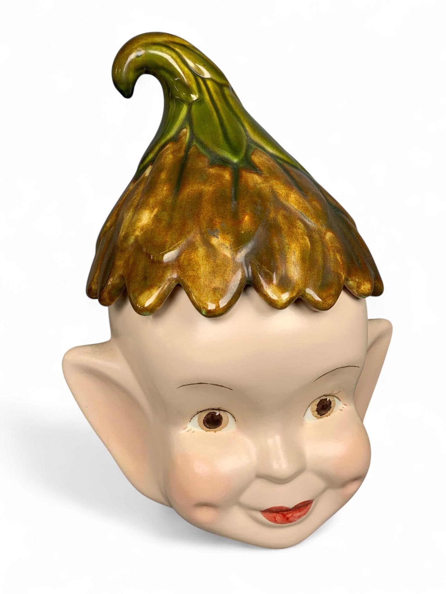 Vintage Whimsical Glazed Ceramic Elf/Gnome Head Lidded Cookie Jar (1 of 11)