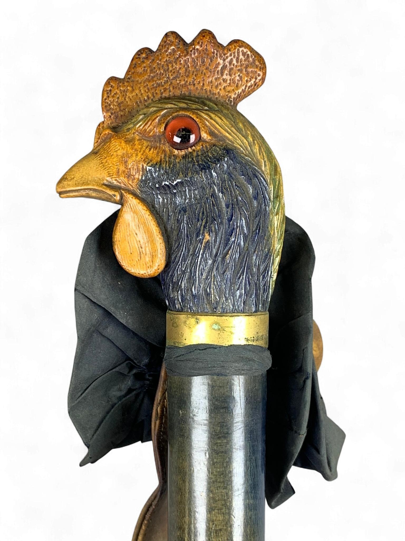 Edwardian Novelty Walking Stick with Concealed Umbrella and Carved Rooster Head Handle, Registered D (1 of 11)