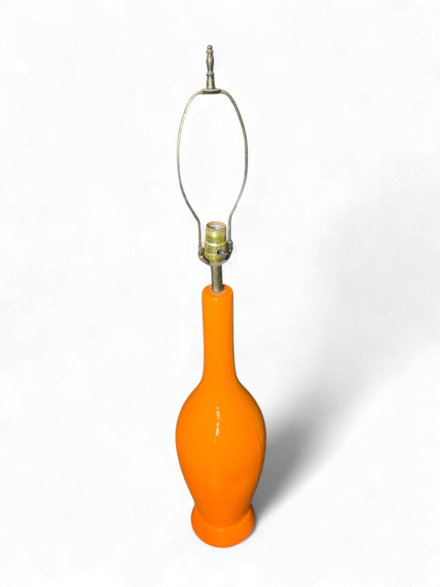 Mid-Century Orange Ceramic Table Lamp with Crackle Glaze (1 of 7)