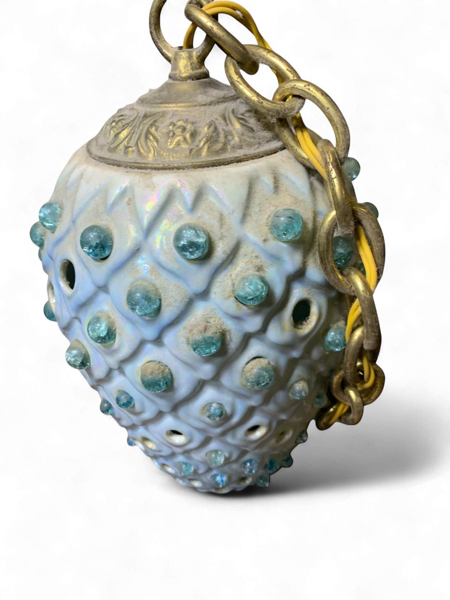 A Vintage 1960s MCM Ceramic Jeweled Pineapple Pendant Lamp (1 of 7)