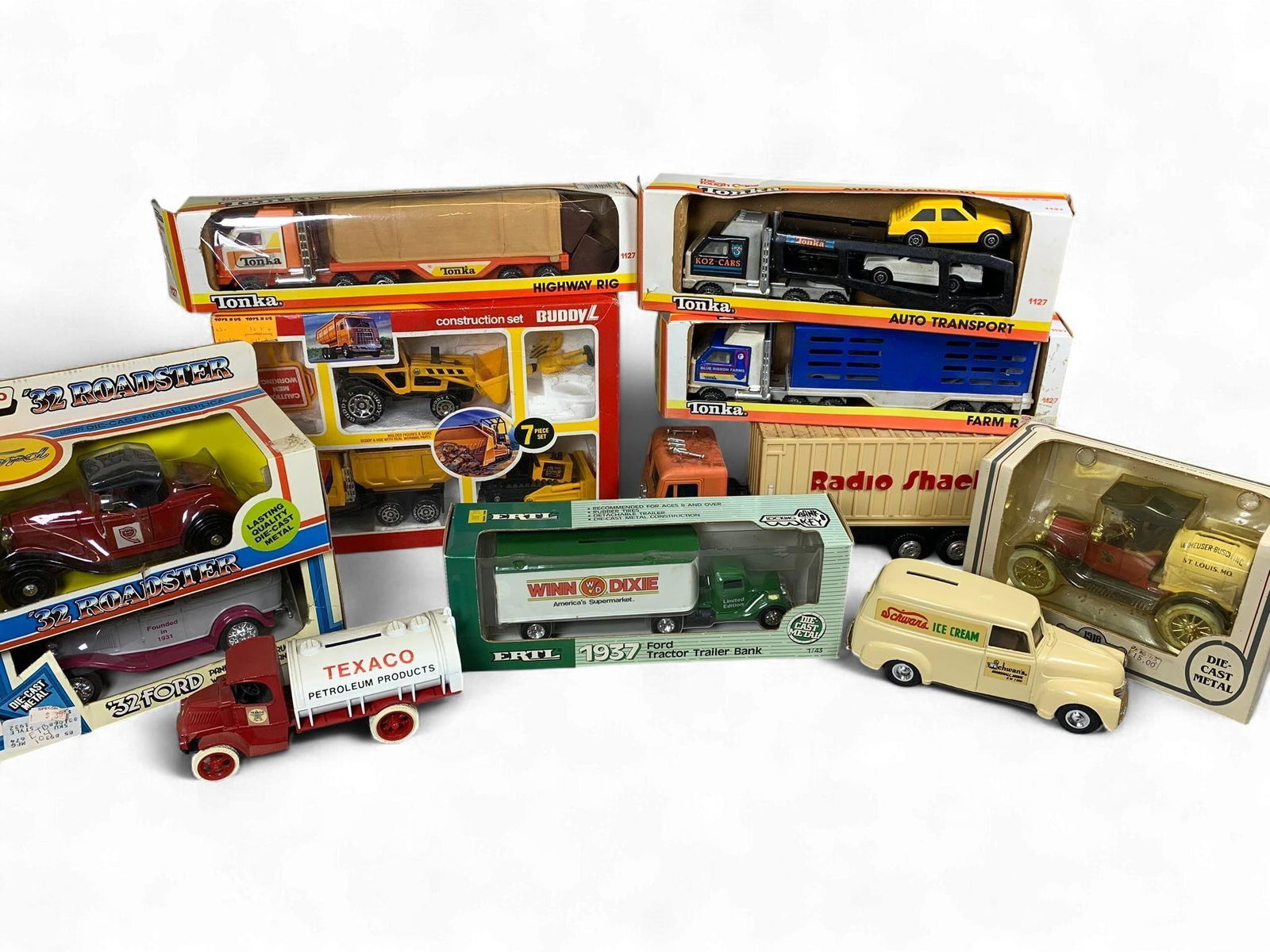 A Collection of Vintage diecast and Tin Toy Trucks and Vans, including Tonka, Buddy L, Ertl, Radio S (1 of 10)