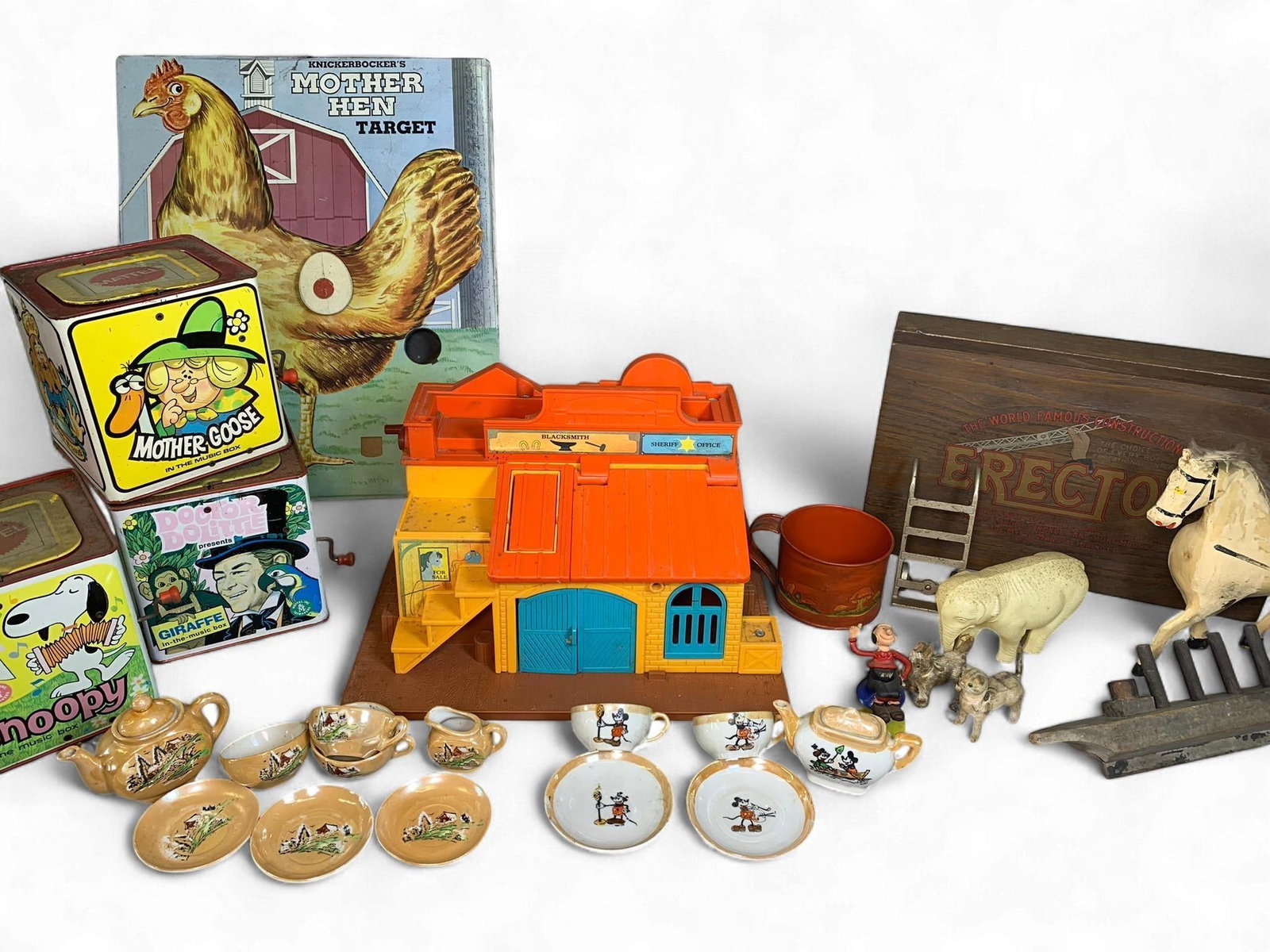 A Vintage Walt Disney Mickey Mouse Miniature Porcelain Tea Set and a Collection of Vintage Toys and  (1 of 20)