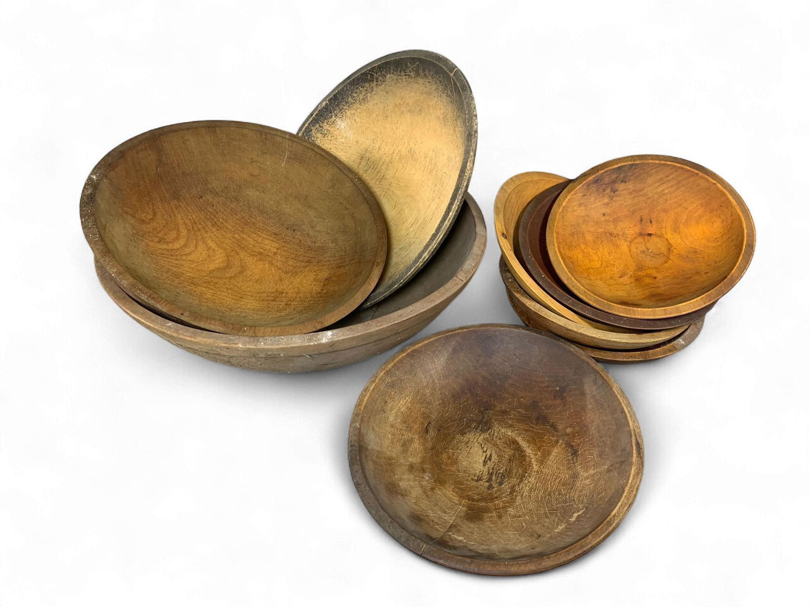 A Collection of Antique and Primitive Turned Wooden Dough Bowls (1 of 10)