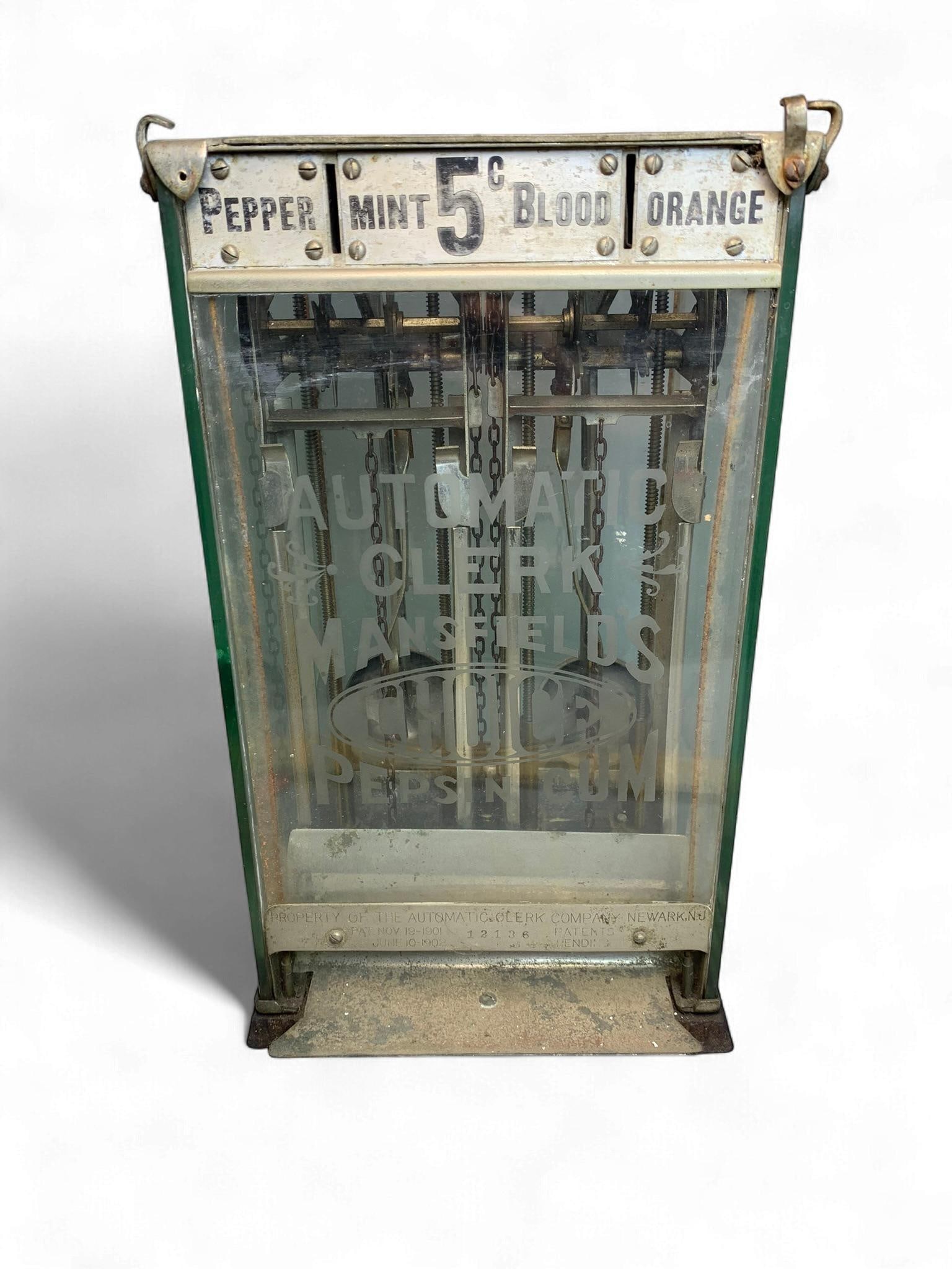 Mansfield's Automatic Clerk 5Â¢ Pepsin Gum Coin-Operated Vending Machine, Early 20th Century (1 of 12)