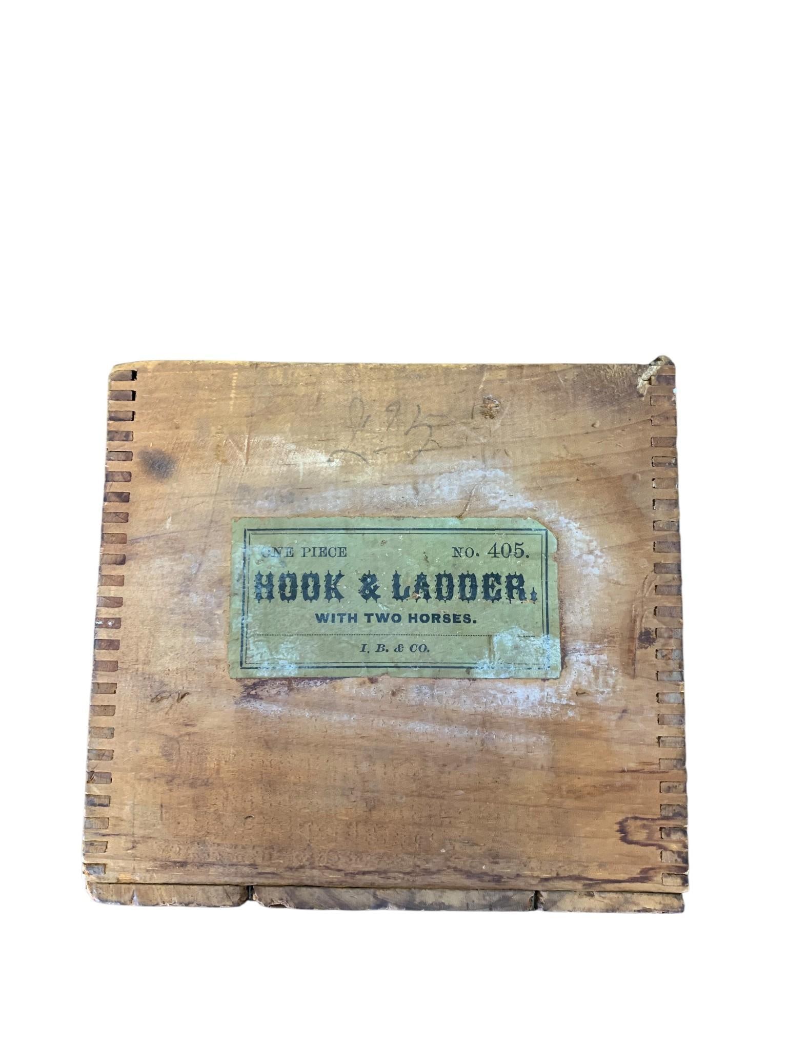 Vintage Wooden Toy Packaging Box for Hook & Ladder Fire Truck with Horses, I. B. & Co. No. 405 (1 of 15)
