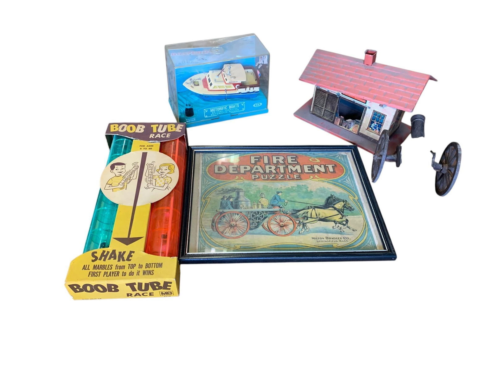 A Collection of Vintage Toys and Collectibles, including a Milton Bradley 'Fire Department' Puzzle (1 of 16)