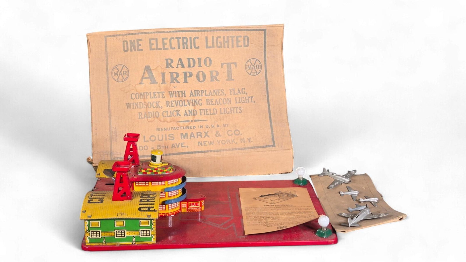 Vintage Louis Marx & Co. 'Electric Lighted Radio Airport' Tinplate Playset (1 of 14)