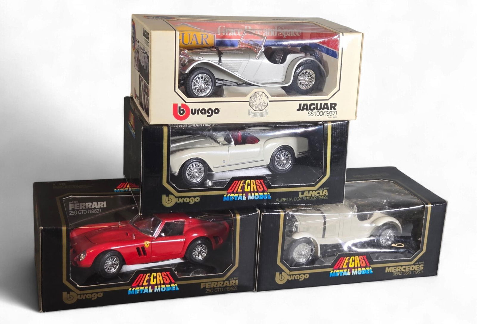 A Group of Burago diecast Metal Model Cars, including Lancia Aurelia B24 Spider, Ferrari 250 GTO, Ja (1 of 5)