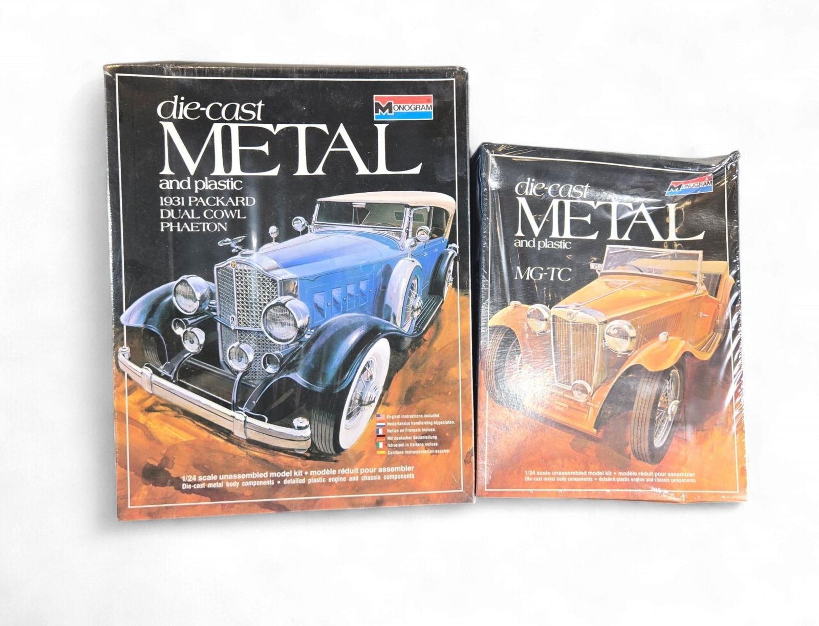 A Group of 1978 Monogram diecast Metal and Plastic Model Kits, featuring a 1931 Packard Dual Cowl Ph (1 of 3)