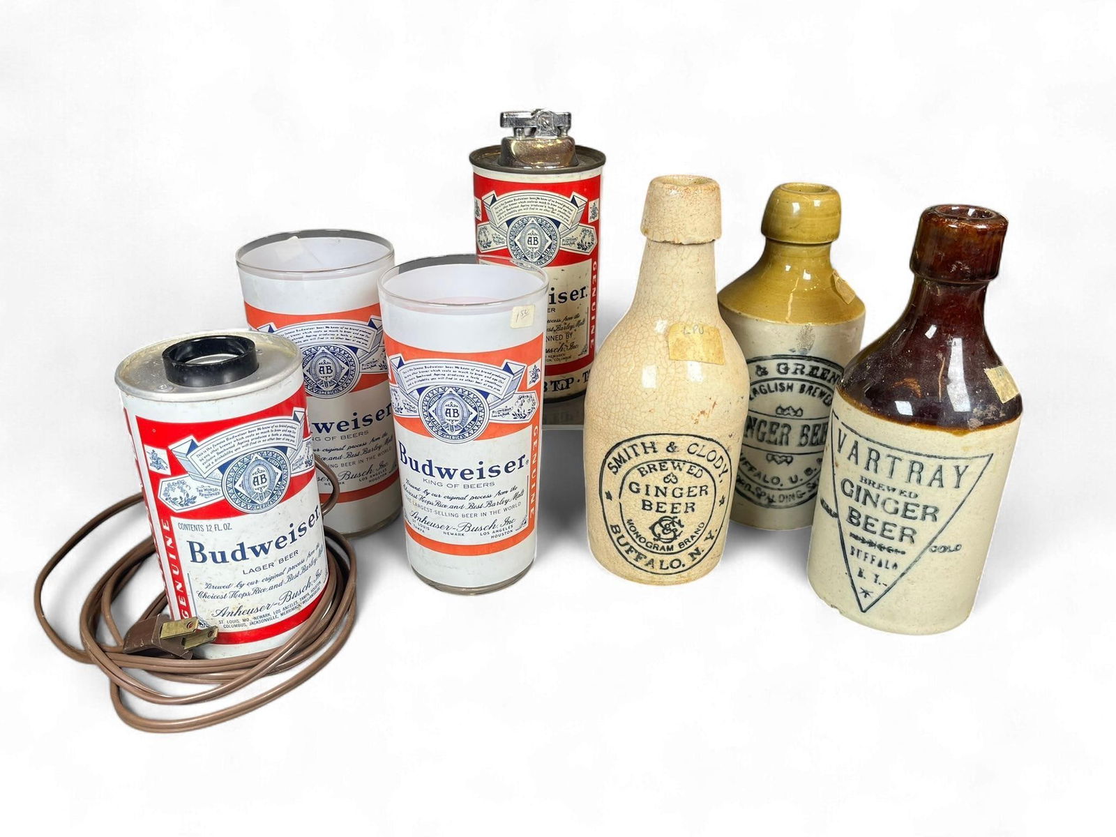 A Collection of Vintage Budweiser Promotional Items and Antique Stoneware Ginger Beer Bottles (1 of 20)