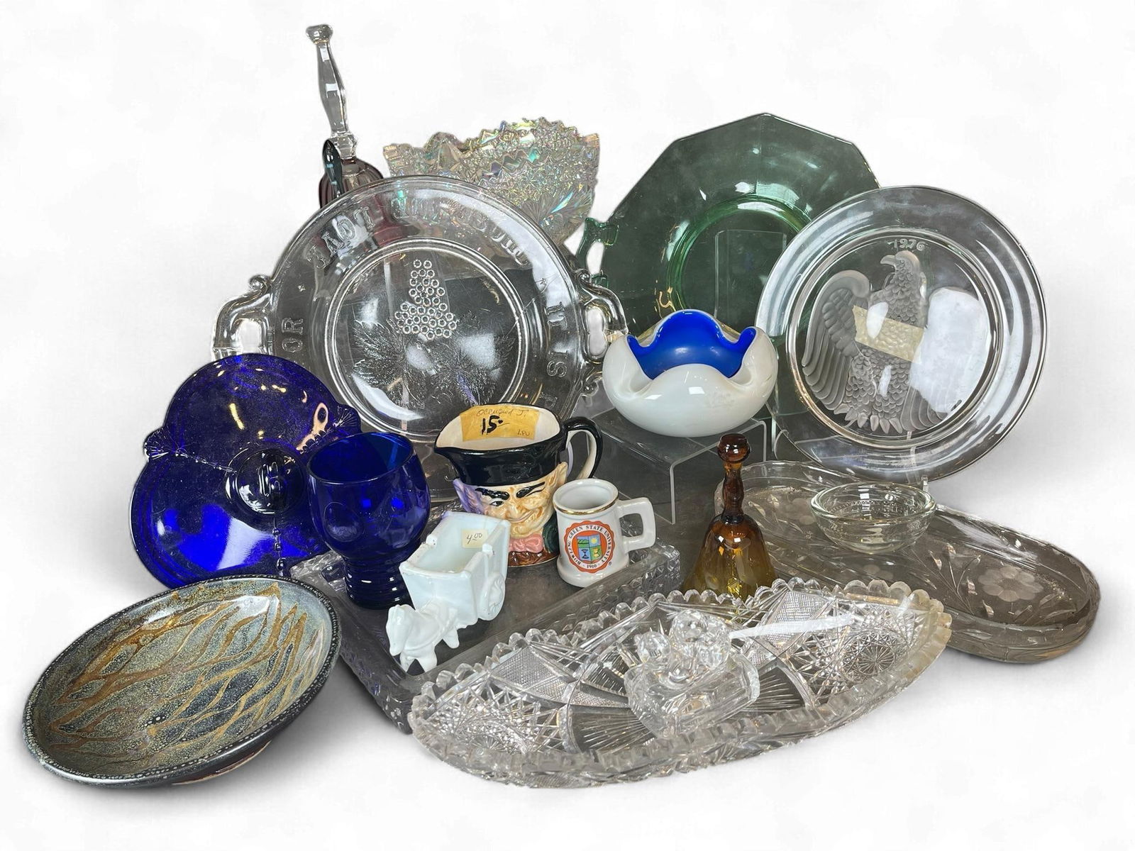 A Collection of EAPG McKee & Bros. 'It Is Pleasant To Labor' Plate, Bicentennial Glass, and Assorted (1 of 20)