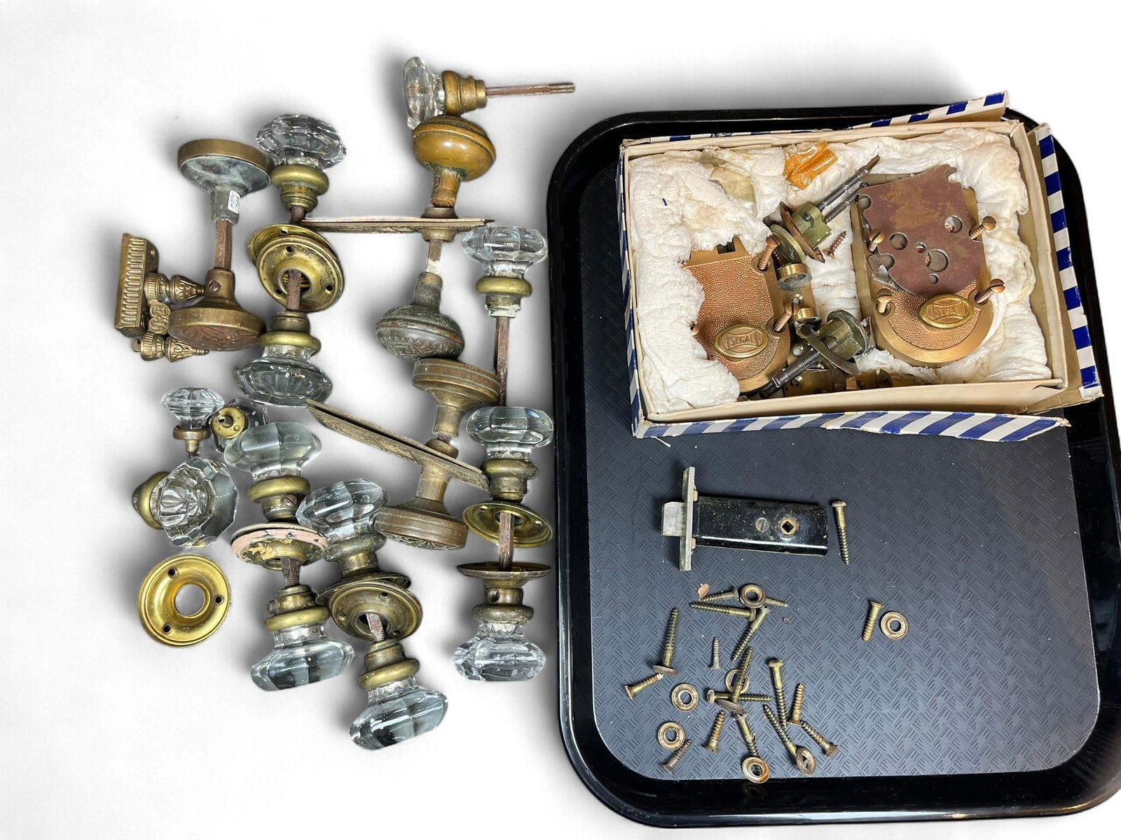 A Collection of Late 19th to Early 20th-Century Glass and Brass Architectural Door Hardware (1 of 10)